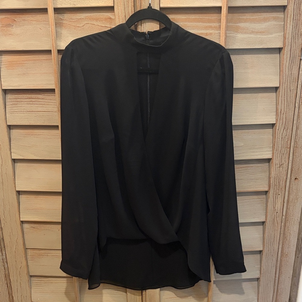 bebe Black Draped Wrap-Front Blouse